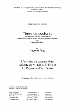 page de garde de la thèse de M. Arab Hacène