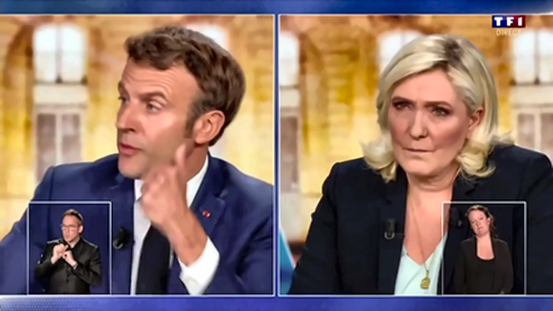 Figure 12. Marine Le Pen : moue dissymétrique, sourcils froncés et doute interactionnel — 59 min 57 s
