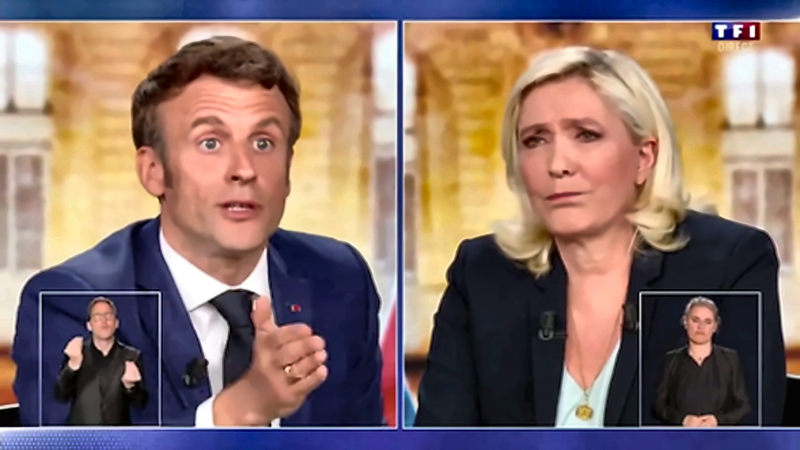 Figure 19. Marine Le Pen : sourcils froncés, bouche fermée et désapprobation contenue — 69 min 03 s