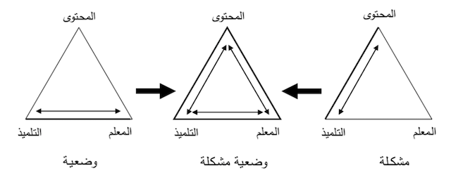 الشكل رقم (3): يمثل تغطية وضعية المشكلة للأقطاب الثلاثة للمثلث التعليمي