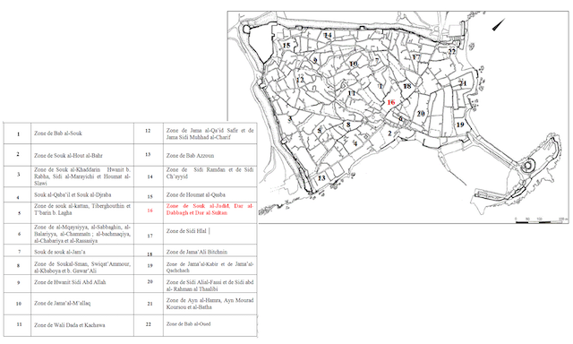 Figure 5 : Identification de l’implantation du palais Aziza par rapport aux autres quartiers de la Médina d’Alger 