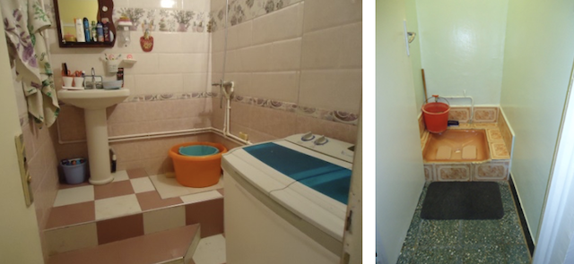 Figures N° 20 et 21 : Changement de la baignoire par un receveur de douche (Figure 20) et changement du siège à l’anglaise par des toilettes turques (Figure 21) 