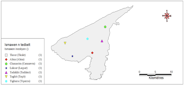 Takerḍa N° 1 Tesbeyyan-d ismidgen n tɣiwant n Tkukt i d-nesserg seg useɣzan MapInfo