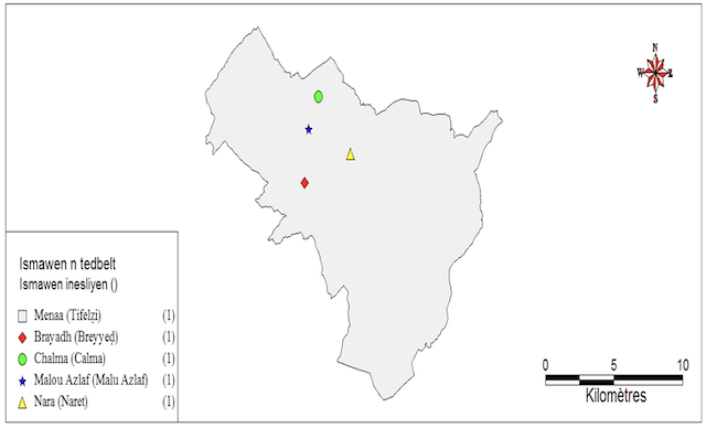 Takerḍa N° 3 Tesbeyyan-d ismidgen n tɣiwant n Menɛa i d-nesserg seg useɣzan MapInfo