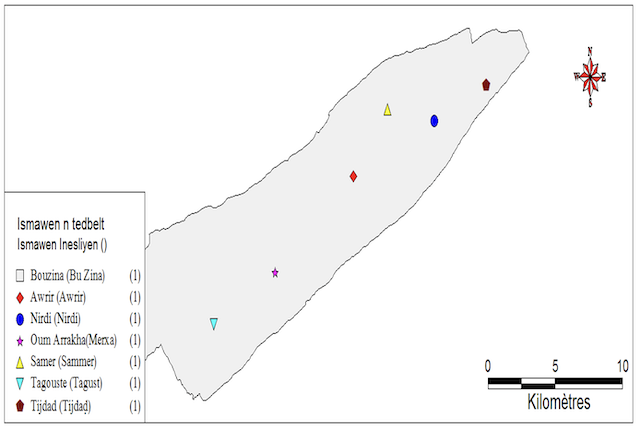 Takerḍa N° 2 Tesbeyyan-d ismidgen n tɣiwant n Buzina i d-nesserg seg useɣzan MapInfo