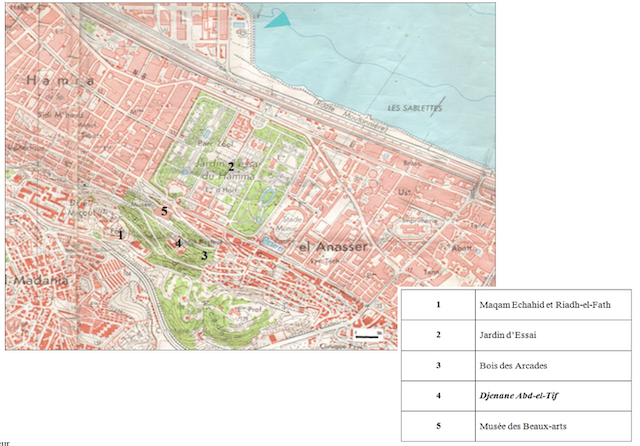 Figure 3 : La localisation du djenane Abd-el-Tif sur les hauteurs sud d’Alger
